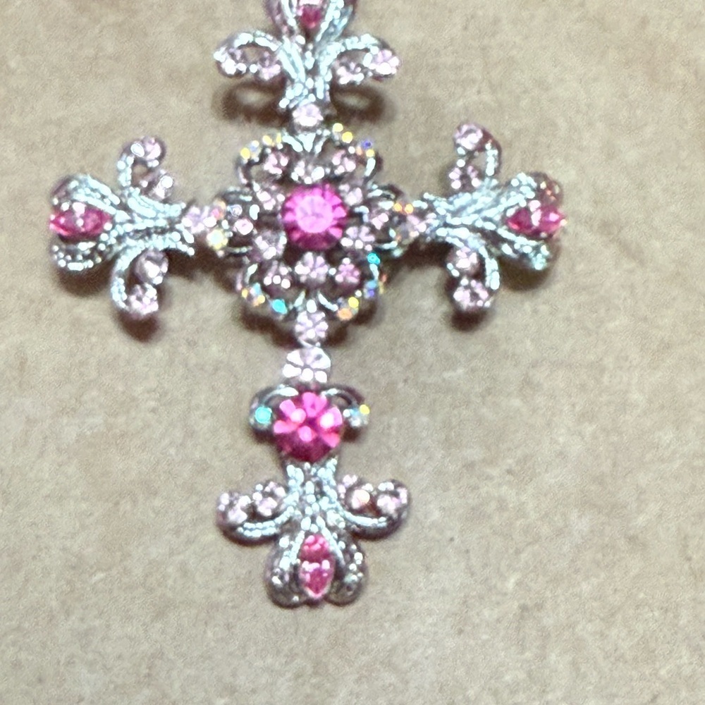 Elegant Pink and Silver Cross Pendant